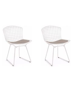 Kit 2 Cadeiras Bertoia Branca com Assento Bege