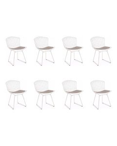 Kit 8 Cadeiras Bertoia Branca com Assento Bege