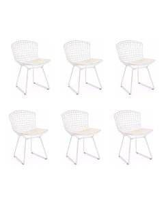 Kit 6 Cadeiras Bertoia Branca com Assento Branco