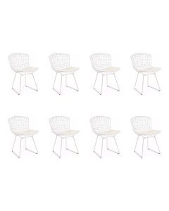 Kit 8 Cadeiras Bertoia Branca com Assento Branco