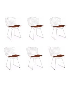 Kit 6 Cadeiras Bertoia Branca com Assento Marrom