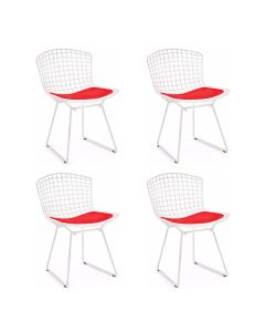 Kit 4 Cadeiras Bertoia Branca com Assento Vermelho