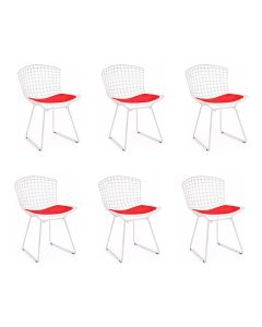 Kit 6 Cadeiras Bertoia Branca com Assento Vermelho