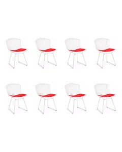 Kit 8 Cadeiras Bertoia Branca com Assento Vermelho