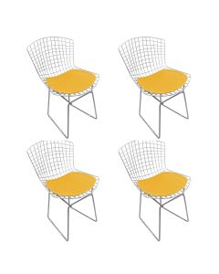 Kit 4 Cadeiras Bertoia Cromada com Assento Sintético Amarelo
