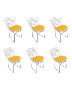 Kit 6 Cadeiras Bertoia Cromada com Assento Sintético Amarelo