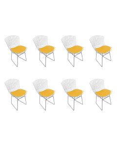 Kit 8 Cadeiras Bertoia Cromada com Assento Sintético Amarelo