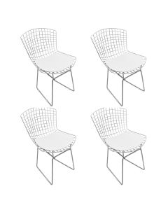 Kit 4 Cadeiras Bertoia Cromada com Assento Sintético Branco