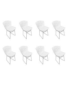 Kit 8 Cadeiras Bertoia Cromada com Assento Sintético Branco