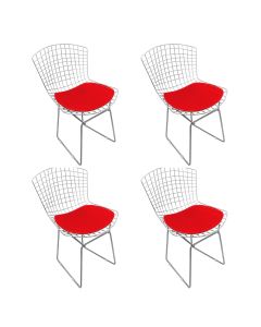 Kit 4 Cadeiras Bertoia Cromada com Assento Sintético Vermelho