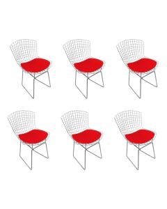 Kit 6 Cadeiras Bertoia Cromada com Assento Sintético Vermelho