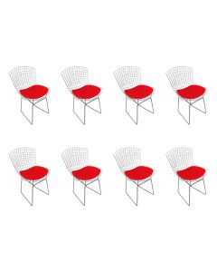 Kit 8 Cadeiras Bertoia Cromada com Assento Sintético Vermelho