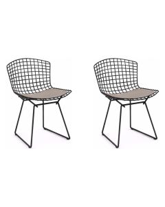 Kit 2 Cadeiras Bertoia Preta com Assento Bege