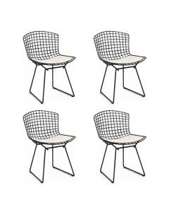 Kit 4 Cadeiras Bertoia Preta com Assento Branco