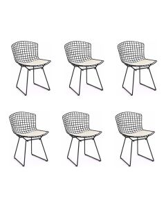 Kit 6 Cadeiras Bertoia Preta com Assento Branco