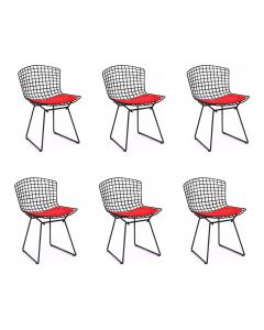 Kit 6 Cadeiras Bertoia Preta com Assento Vermelho