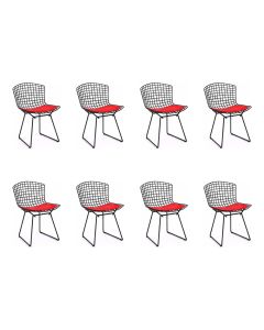 Kit 8 Cadeiras Bertoia Preta com Assento Vermelho