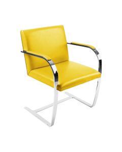 Cadeira Brno Escritório Couro Sintético Amarelo Barra Chata Cromada