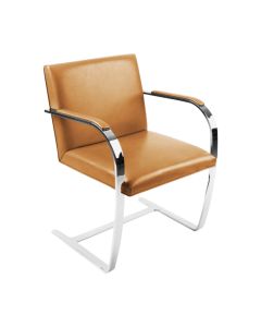 Cadeira Brno Escritório Couro Sintético Caramelo Barra Chata Cromada