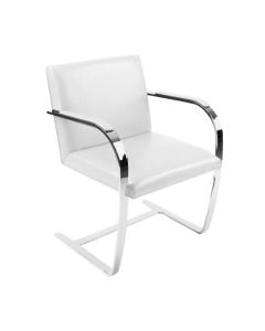 Cadeira Brno Couro Natural Branco Barra Chata Cromada