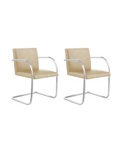 Kit 2 Cadeiras Brno Couro Natural Bege Tubular Cromada