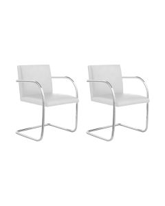 Kit 2 Cadeiras Brno Couro Natural Branco Tubular Cromada