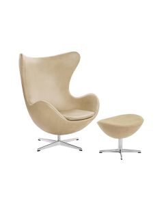 Poltrona Egg com Puff Base Alumínio em Sued Bege