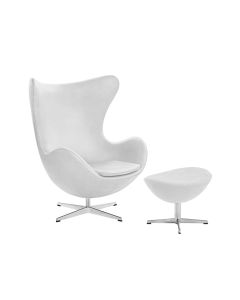 Poltrona Egg com Puff Base Alumínio em Sued Branco