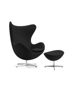 Poltrona Egg com Puff Base Alumínio em Sued Preto