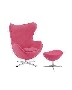 Poltrona Egg com Puff Base Alumínio em Sued Rosa