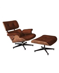 Poltrona Charles Eames Couro Ecológico com Puff Marrom