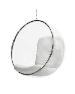 Poltrona Bubble Chair Acrilico com Estofado Couro Natural - Branco