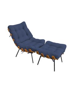 Poltrona Costela com Puff em Linho Azul