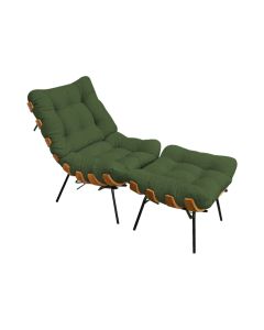 Poltrona Costela com Puff em Linho Verde