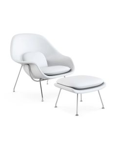 Poltrona Womb Chair com Puff Cromada Sintético Branco