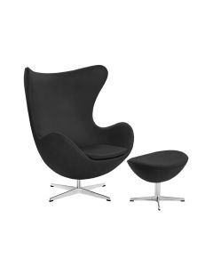 Poltrona Egg com Puff Base Alumínio em Sintético Preto