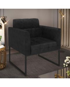 Poltrona Industrial Luxo Elisa Couro Ecológico Preto Base Metálica Preto