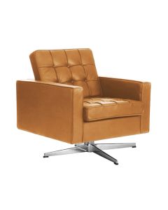 Poltrona Fk Giratória Couro Natural Caramelo Base Alumínio