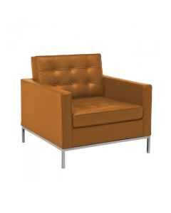 Poltrona Florence Knoll Cromado em Sintético Caramelo