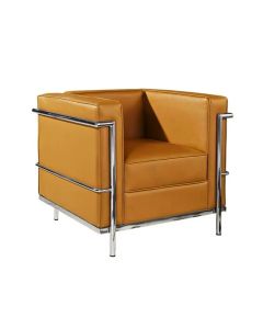 Poltrona Le Corbusier Cromado em Couro Natural Caramelo