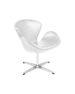 Poltrona Swan Couro Natural Branco Base Alumínio Giratória