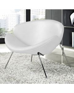 Poltrona Trevo Couro Natural Branco Base Inox