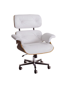 Poltrona Anatômica Charles Eames Office Exec Couro Natural Branco