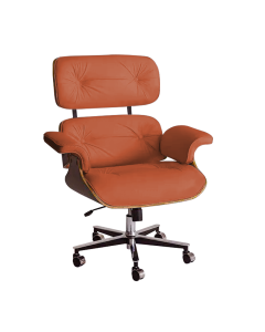Poltrona Anatômica Charles Eames Office Exec Couro Natural Caramelo