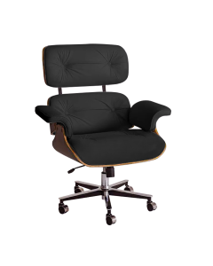Poltrona Anatômica Charles Eames Office Exec Couro Natural Preto