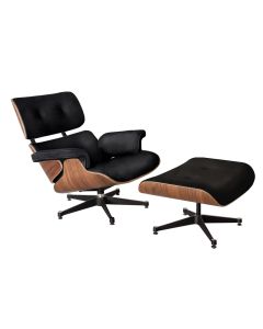 Poltrona Charles Eames Premium com Puff Couro Preto