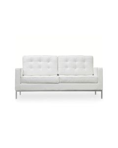 Sofá Fixo Florence Knoll 2 Lugares Inox em Couro Natural Branco