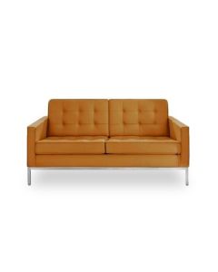 Sofá Florence Knoll 2 Lugares Cromado em Sintético Caramelo