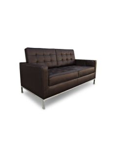 Sofá Fixo Florence Knoll 2 Lugares Inox em Couro Natural Marrom