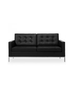 Sofá Florence Knoll 2 Lugares Inox em Couro Natural Preto